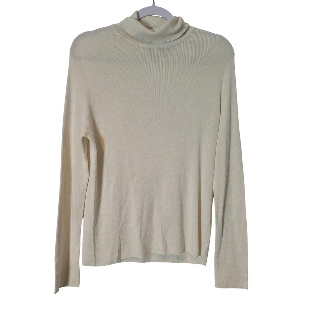 Lilysilk Cream Silk Cashmere Turtleneck Sweater Womens XL Long Sleeve Knit Top